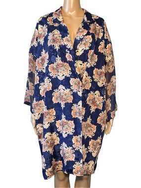 Vintage J.O. Intimates Women's Robe Size XXL Floral Satin Sheer Long Sleeve